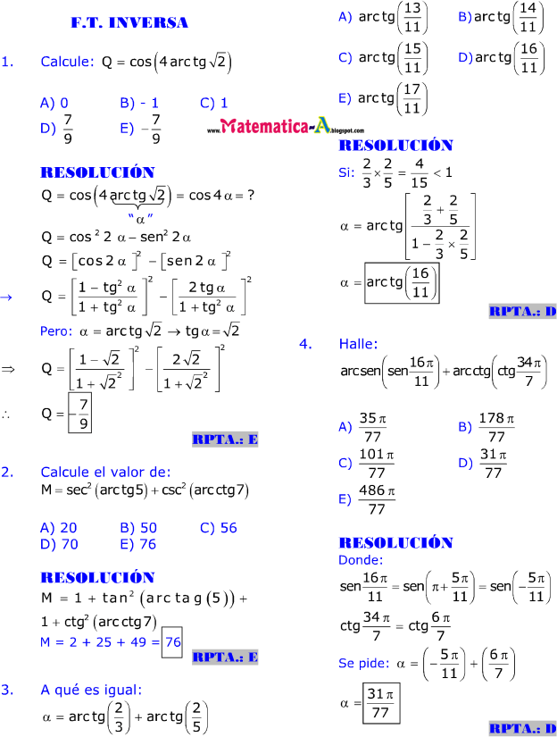derivadas de funciones trigonometricas inversas ejercicios resueltos